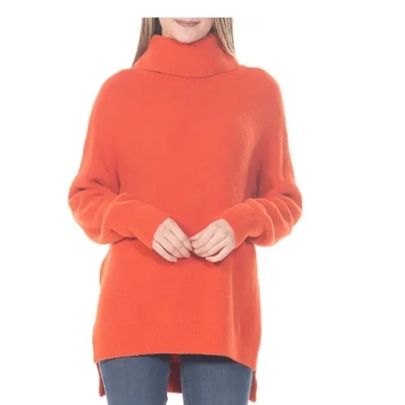 NEW Chico Rain and Rose Sweater Plush Cowl Neck Pullover Orange Long Large - Picture 1 of 5